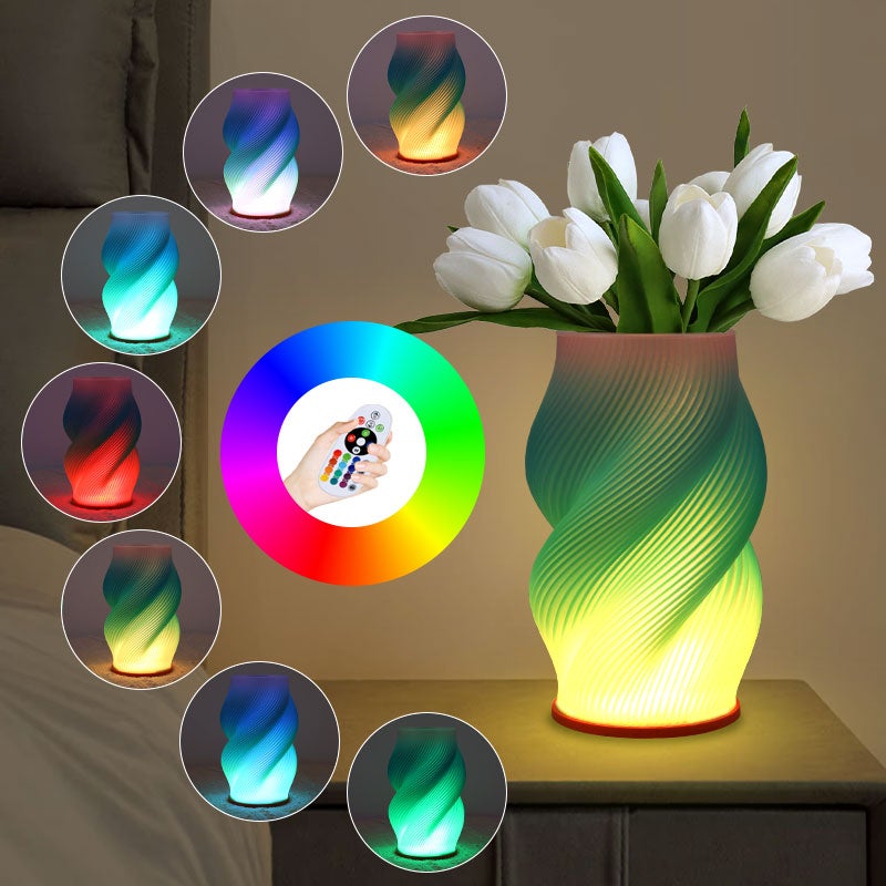 Lampa wazonowa z nadrukiem 3D, 16-kolorowa, ściemniana lampa stołowa RGB z portem USB, do aranżacji kwiatowych i dekoracji wnętrz