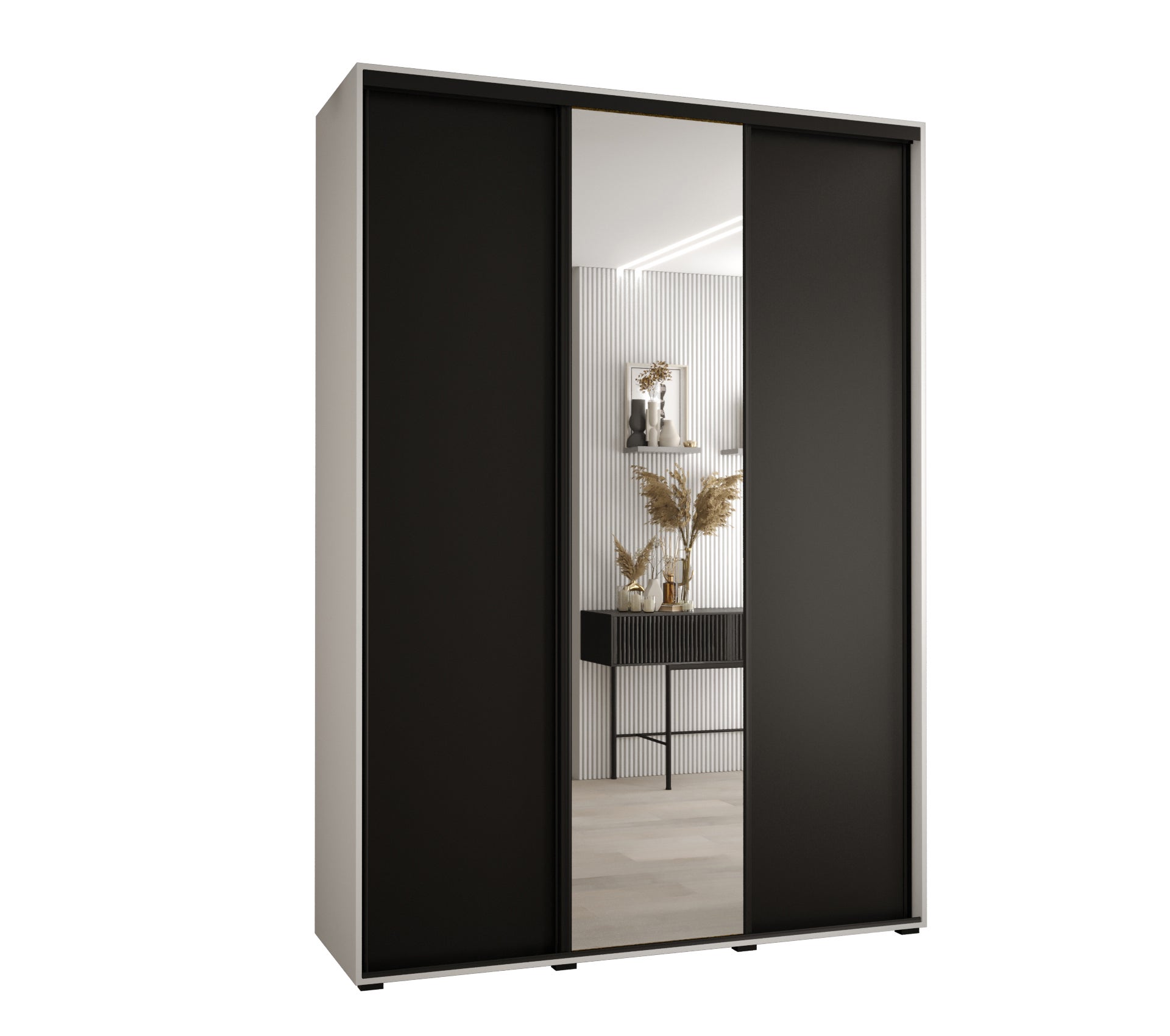 Szafa przesuwna z lustrem wysoka Davos 3 180 x 60 x 235,2 cm biały + czarny + u. czarny - Abiks Meble