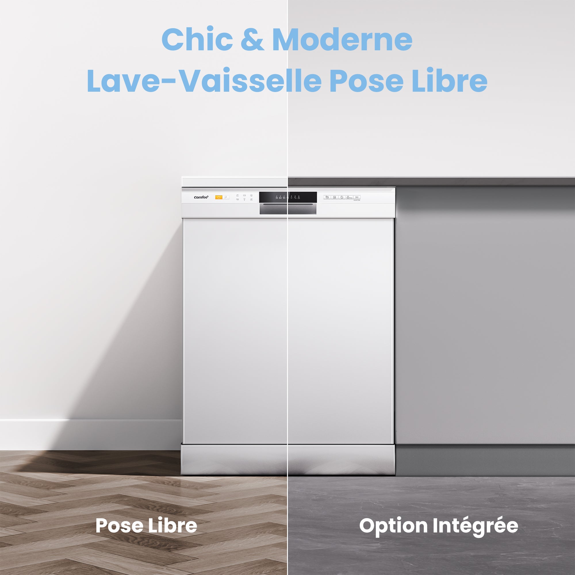 COMFEE Lave-Vaisselle Pose Libre 60cm, 49dB avec 12 couverts, Hygiene Lavage, Départ Différé, Demi-Charge - Blanc [Energy Classe D] - 4