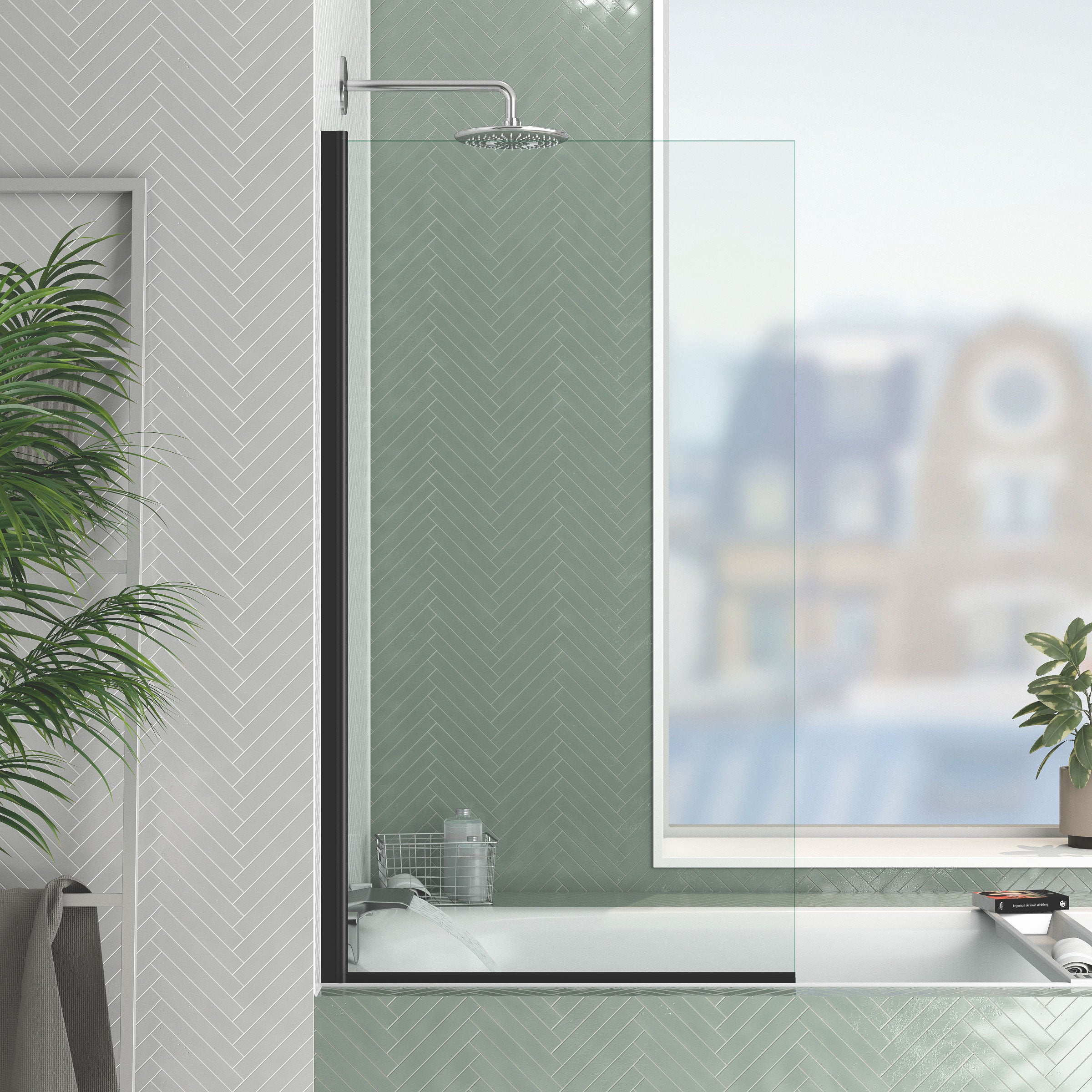 Pare baignoire Rabattable 70x130cm - Profilé Noir Mat - Verre Trempé 4mm - ELEMENTARY - 6