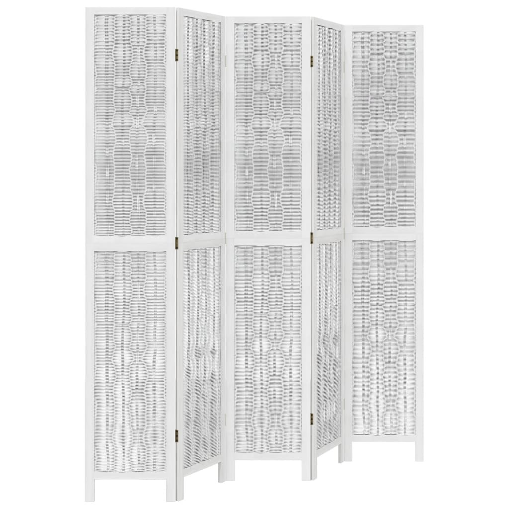 Biombo separador de 5 paneles | biombo divisor | paravientos madera maciza paulownia blanco cfw50485