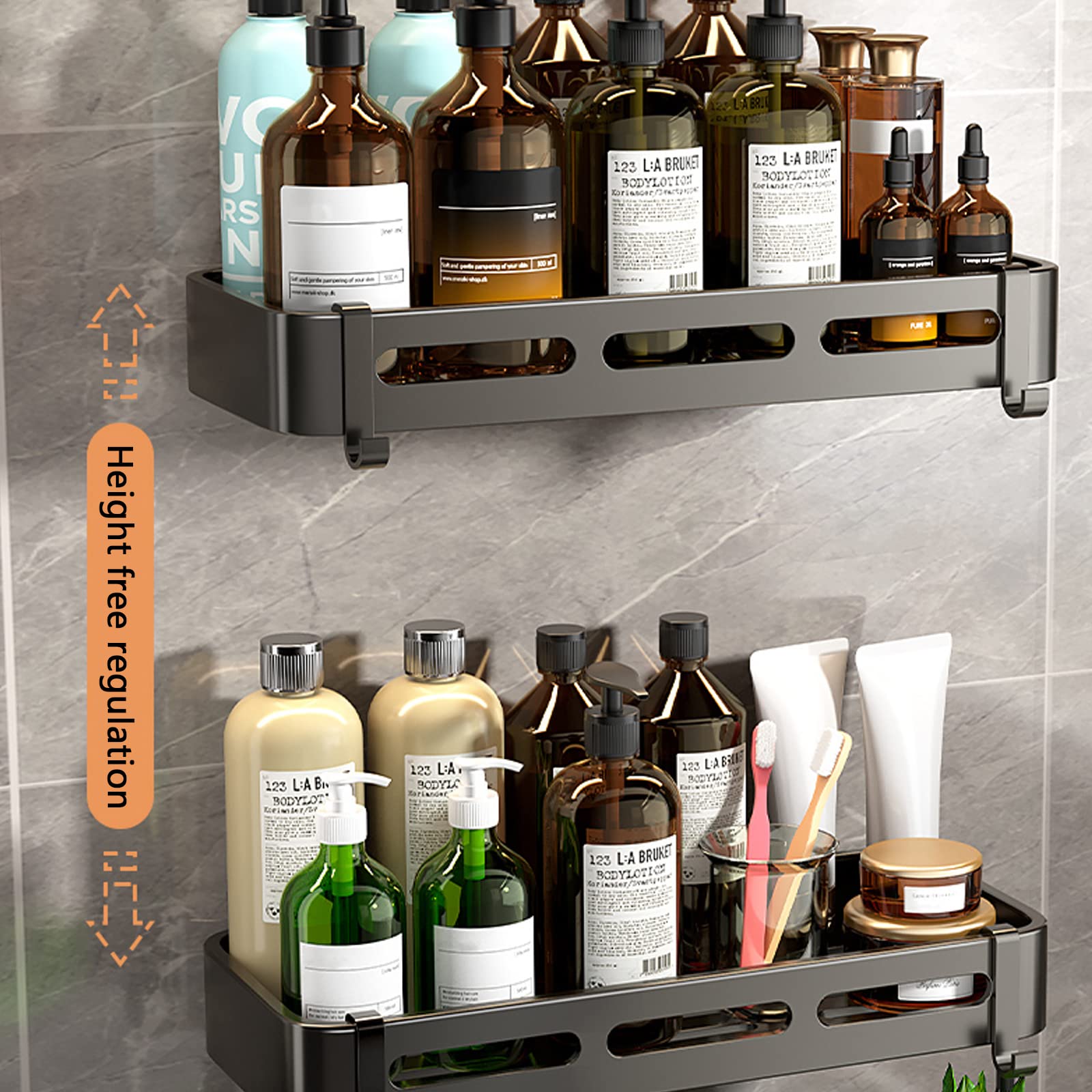 Paquet de 2 paniers de douche d'angle, panier de douche de salle de bain, étagères adhésives murales avec crochets, noir - 3