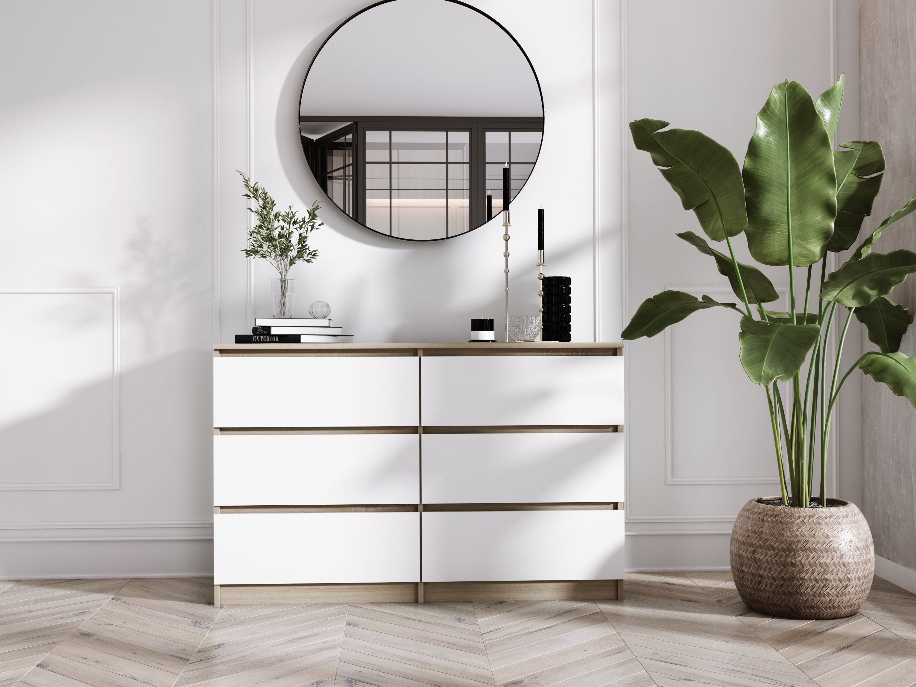 Commode 6 Tiroirs : Chêne Sonoma / Blanc Mat, 120 x 39 x 79 cm - 3