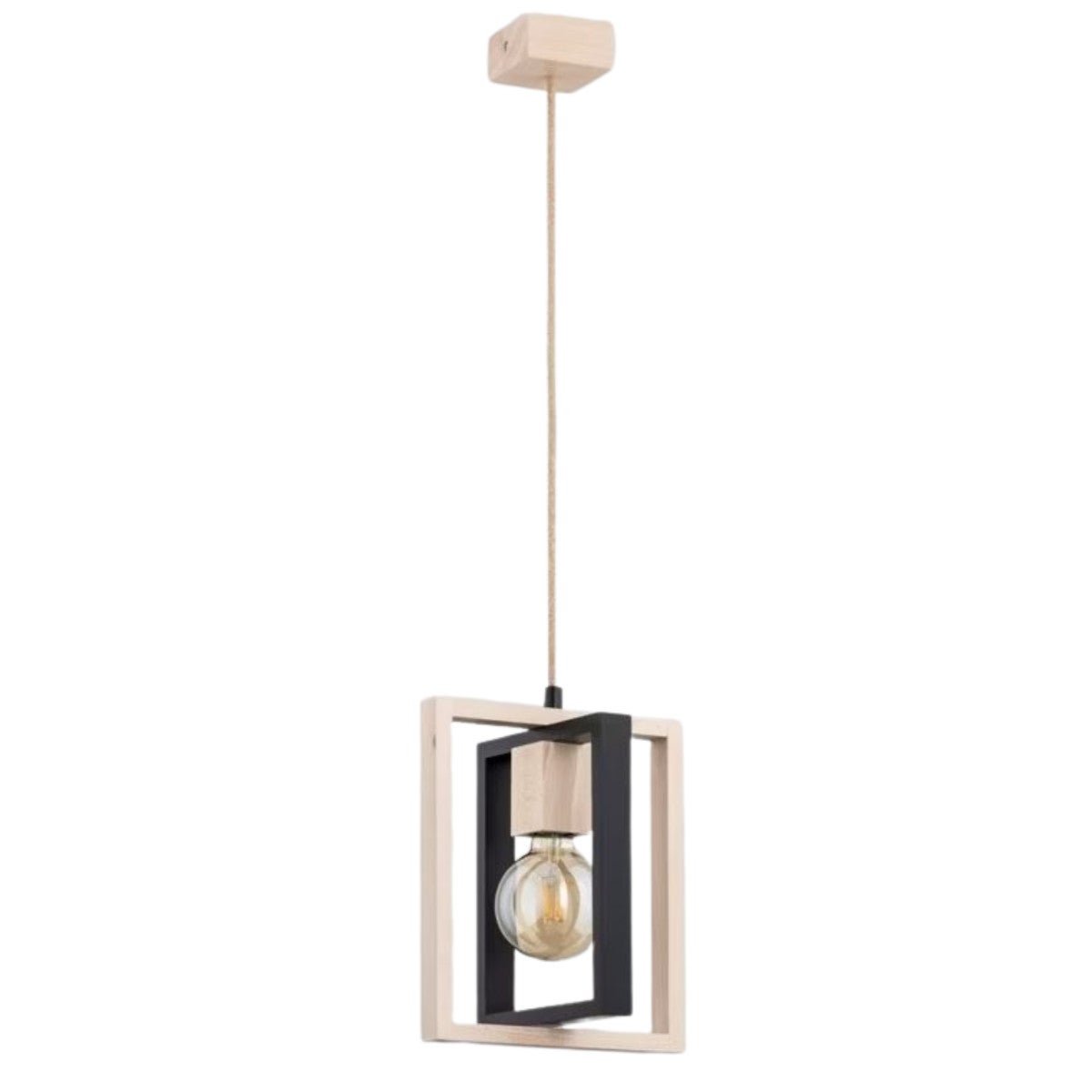 Lampa wisząca Lusi jasne drewno-czarna 1xE27x15W wym: 100 x 30 x 25 cm metal Alfa