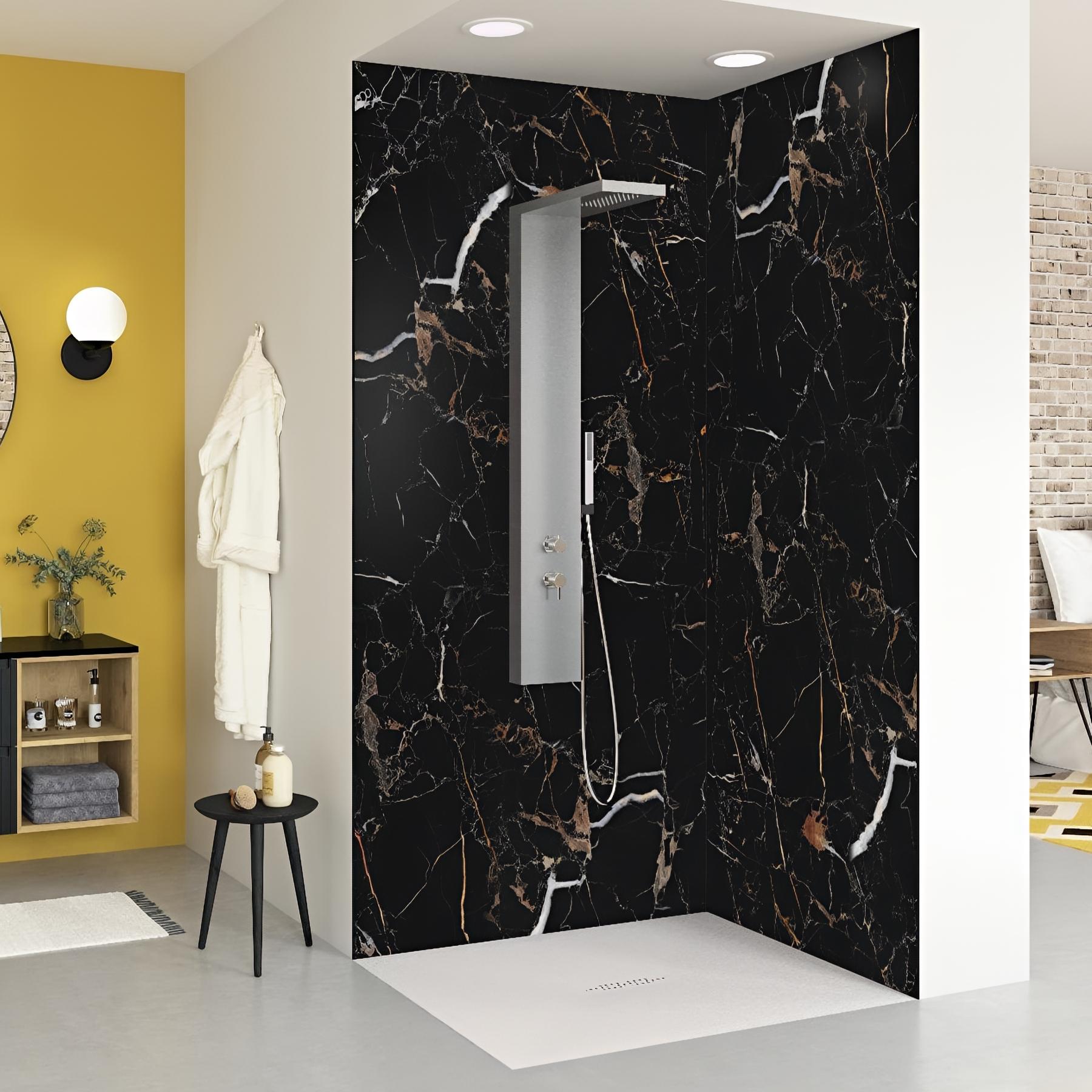 Dedeco - Panel De Ducha De Esquina De Aluminio Con Diseño Hormigón V2, Lacado UV Brillante, 2