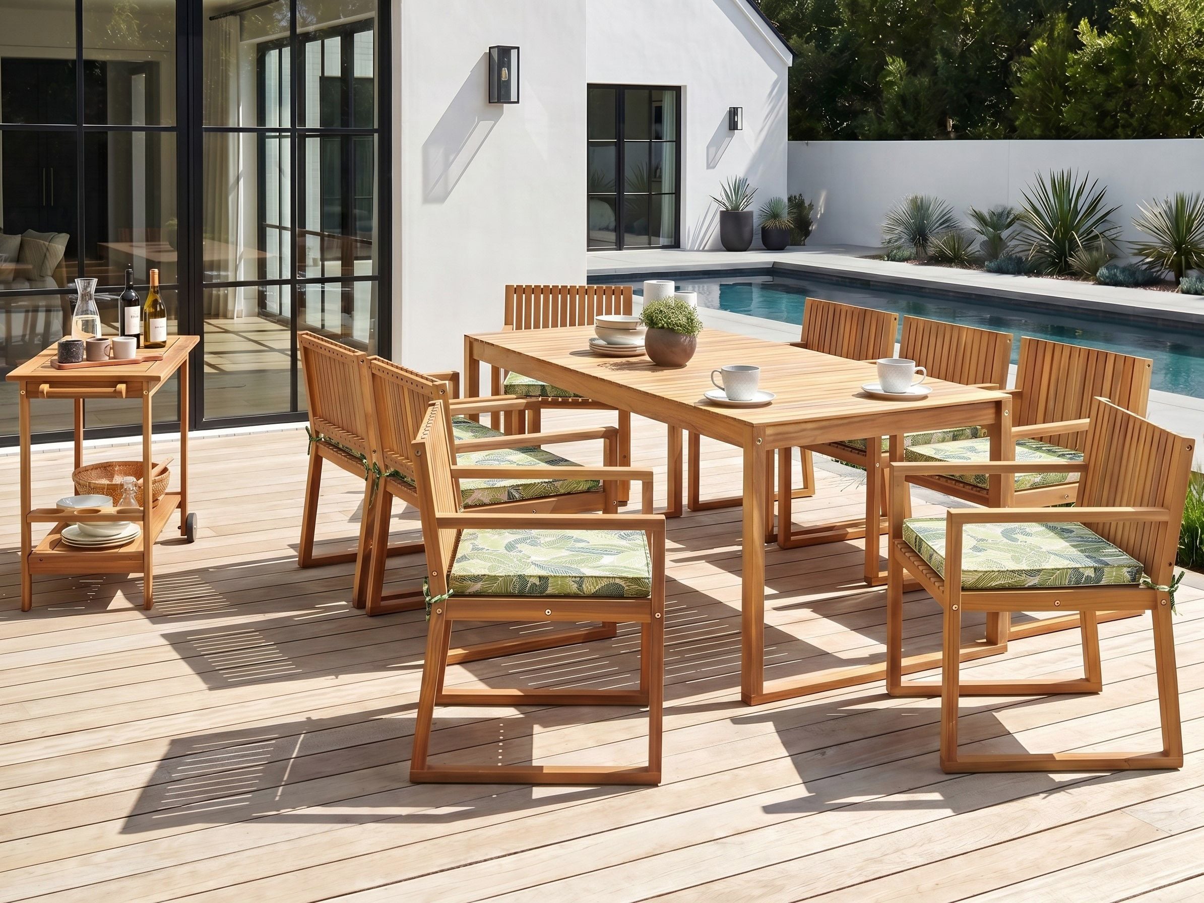 Set dining pentru grădină cu 8 locuri SASSARI II Verde Lemn de acacia certificat cu perne