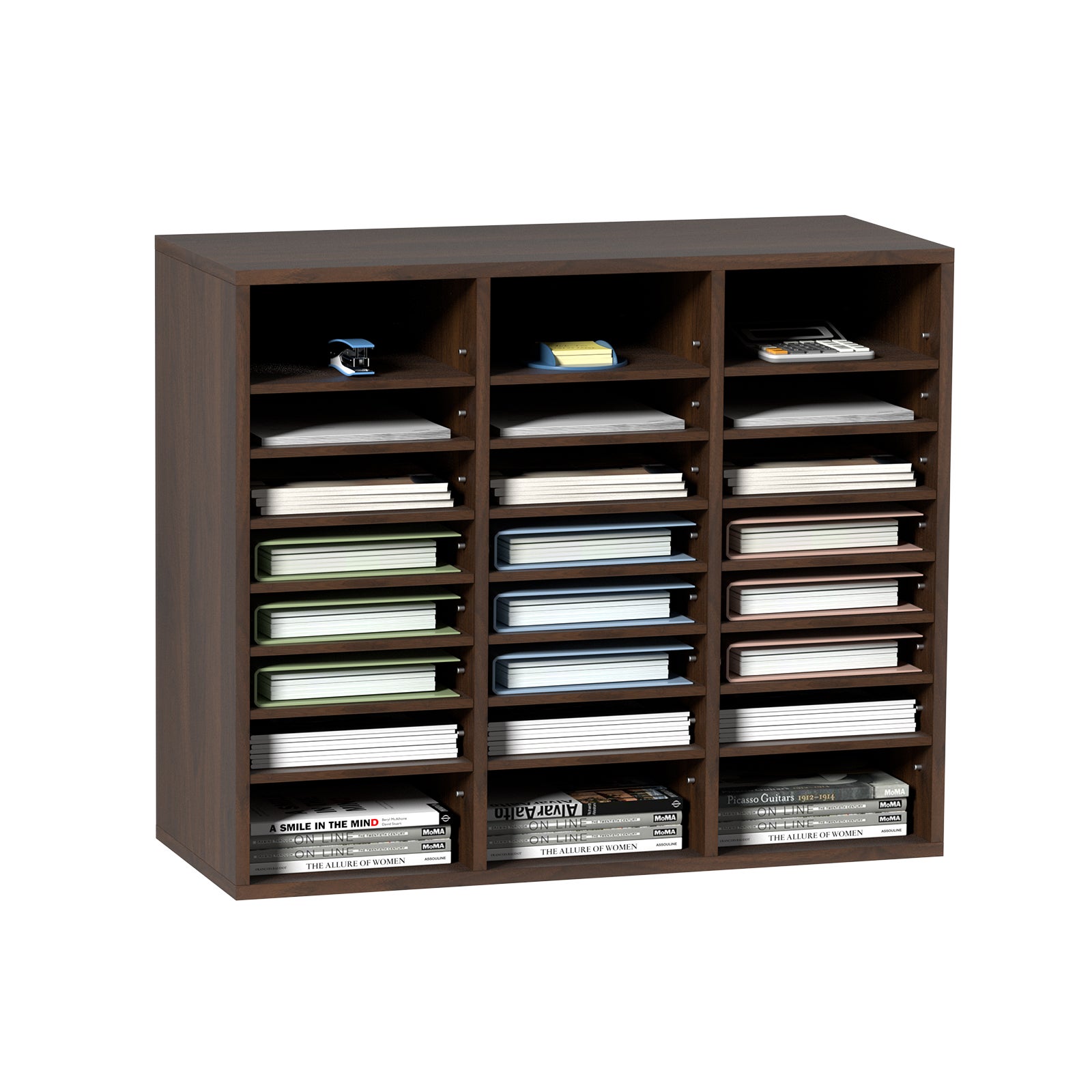 Taca na listy 24 przegródki organizer wykonany z MDF, taca na dokumenty vintage brown 737 x 305 x 620 mm, schowki uchwyt na biurko przechowywani VEVOR