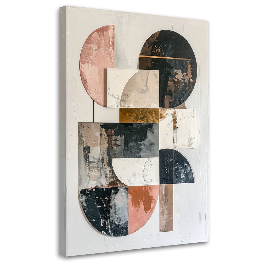 Obraz na płótnie, Abstrakcja geometryczna nowoczesna dekoracja w bieli czerni różu i złotych akcentach 40x60