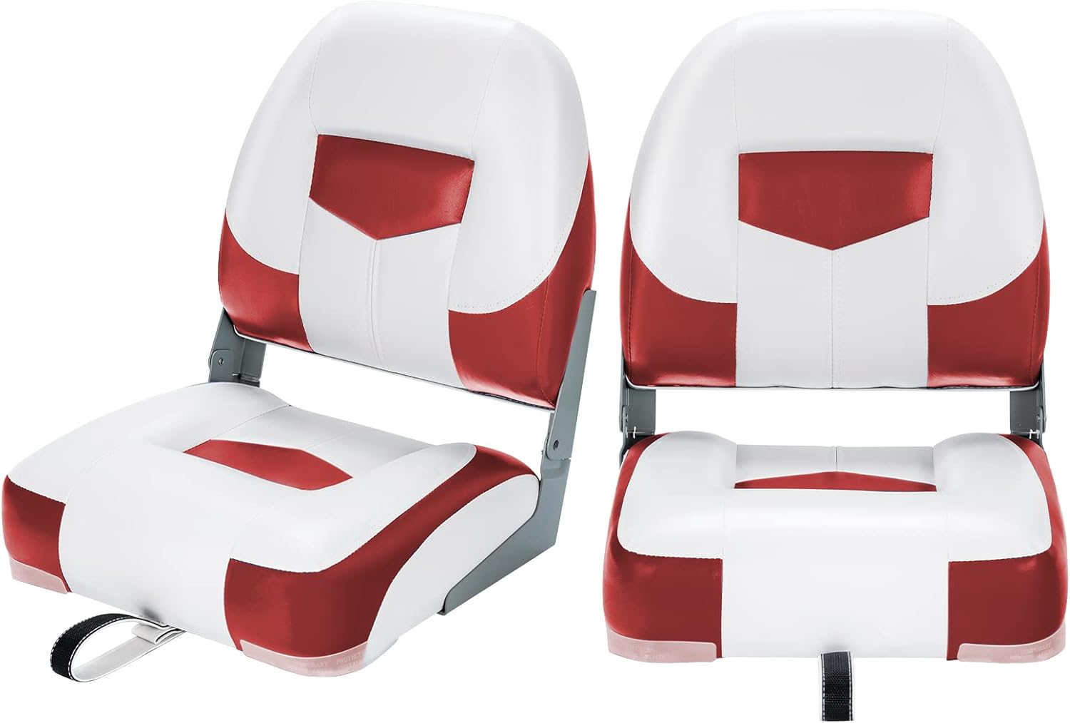 Zestaw 2 krzeseł na łódkę, składane krzesło do łodzi z wyściółką z gąbki o grubości 11 cm, tapicerowane krzesło sterujące, czerwono-białe