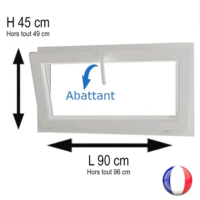 Fenêtre PVC abattant 1 vantail blanc H 45 x L 90 cm avec poignée pour pose en neuf