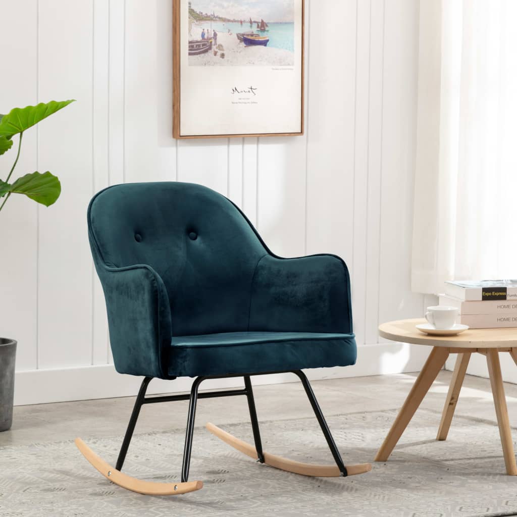 Silla mecedora | sillón balancín relax | sillón de salón de terciopelo azul cfw406587
