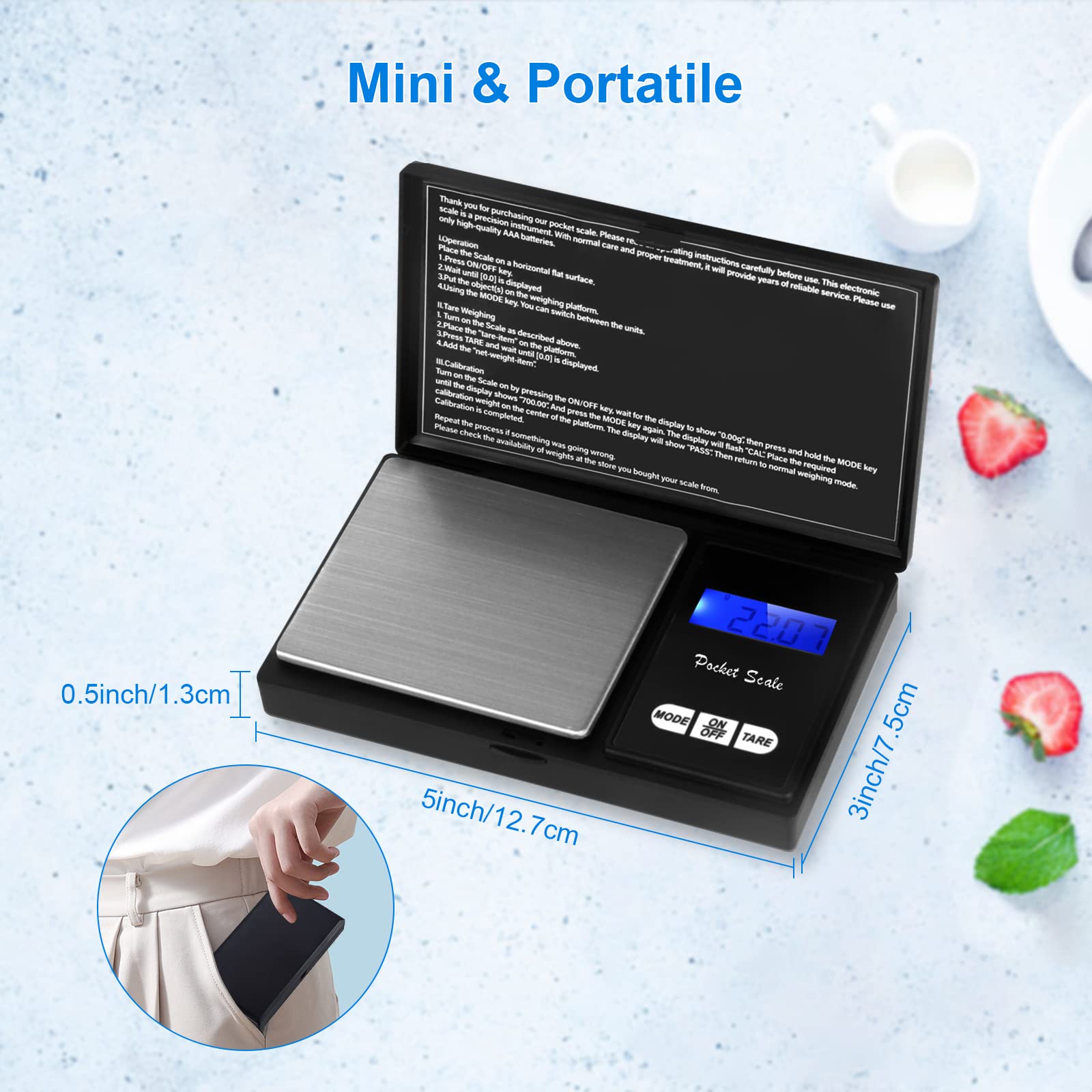 QEIHITYO Bilancia di Precisione da Cucina 500g/0.01g Grammi Precisione Professionale con Display LCD e 7 Unità Funzione Tara per Caffè Gioielli Farm - 3