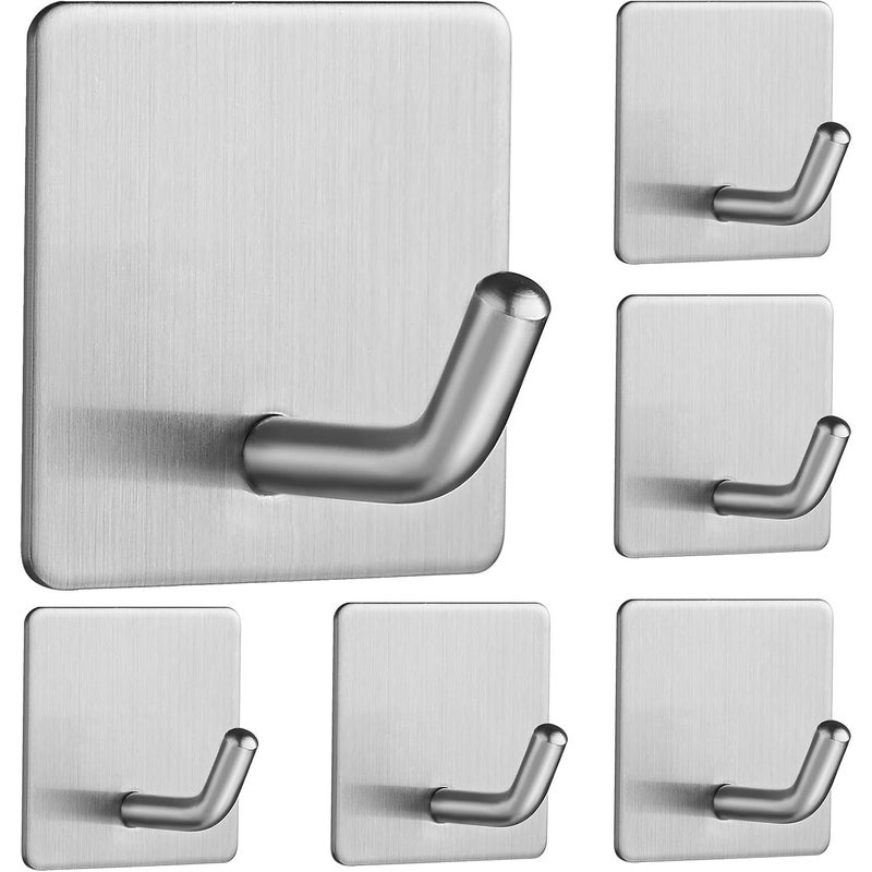 Haczyk samoprzylepny – hak ścienny do łazienki ze stali nierdzewnej SUS304 – bez wiercenia – do kuchni, salonu i biura – 6 sztuk