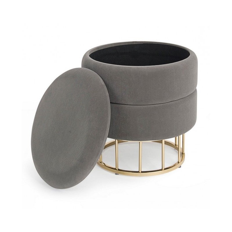 Tabouret avec structure en métal doré et velours gris - 5