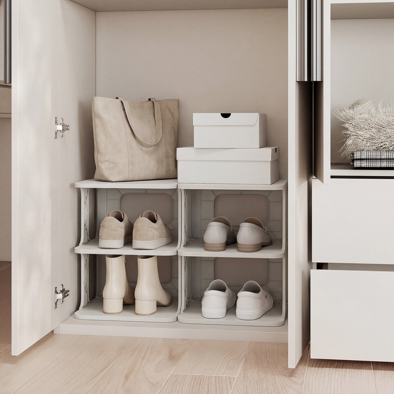 Étagère à Chaussures Empilable à 6 Niveaux , Organiseur de Chaussures Vertical Compact en Plastique, pour Entrée , Montage sans Outil, Blanc - 7