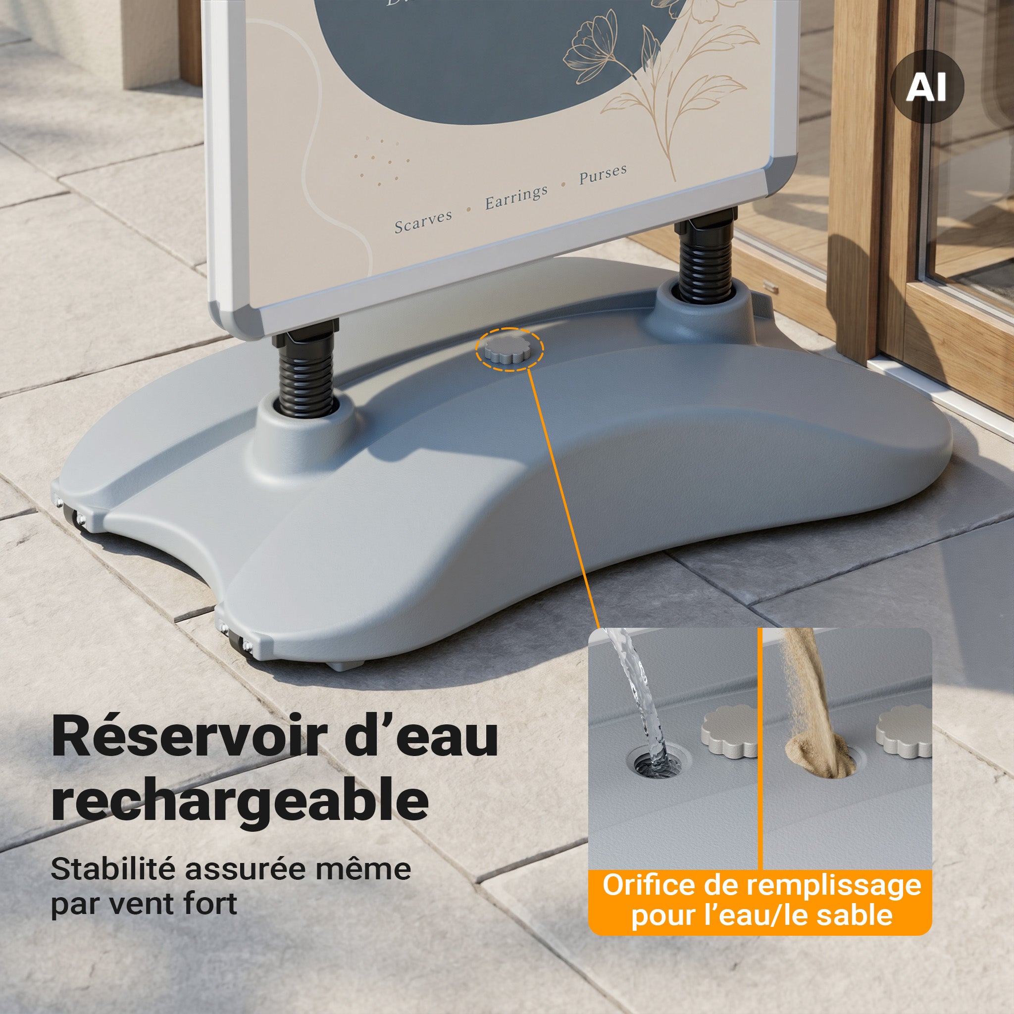 Chevalet stop-trottoir double face avec réservoir d’eau et cadre aluminium – 76,5 x 47,5 x 113 cm – pour Affiches A1 – Panneau porte… Wiltec - 4