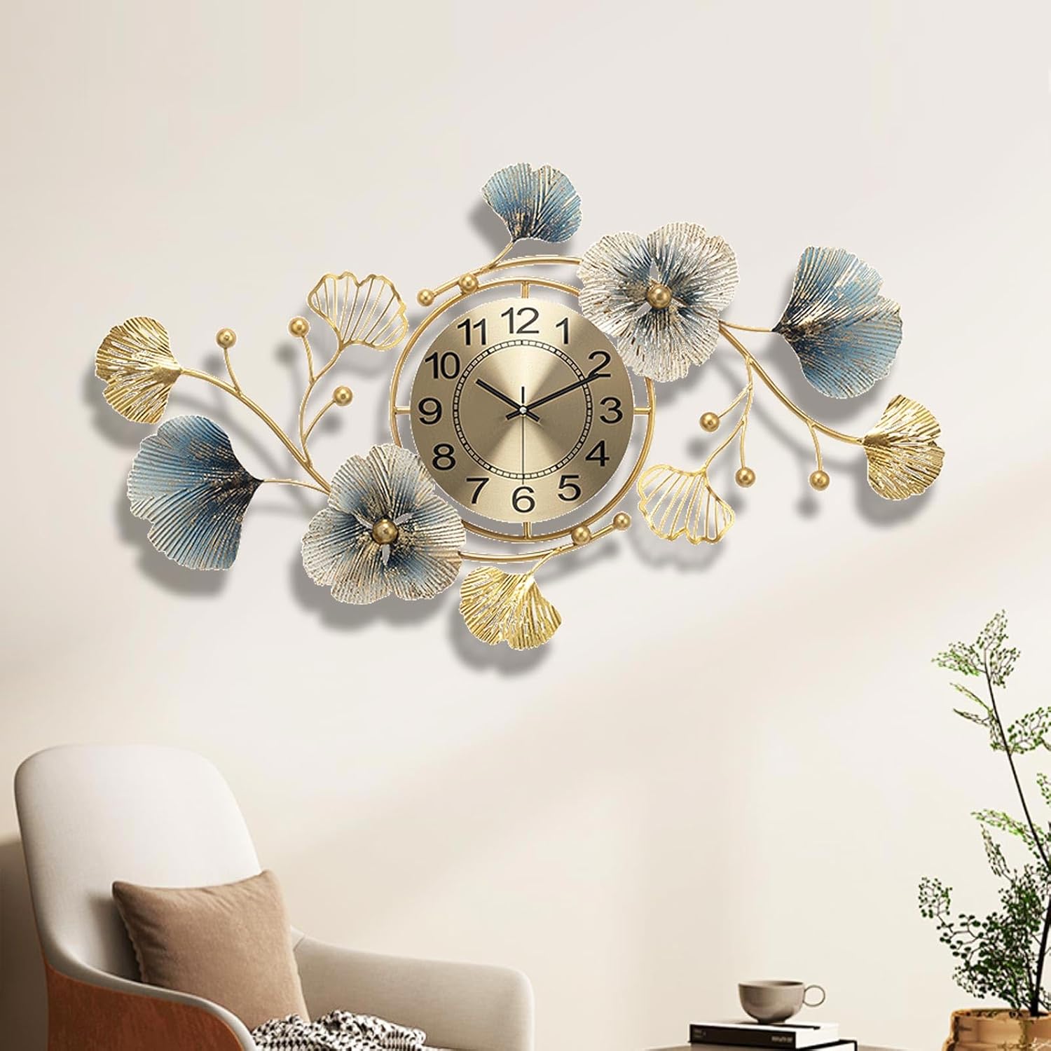 Orologio da parete in metallo Home Art, moderno orologio da parete al quarzo silenzioso per camera da letto, cucina, soggiorno, 83 x 48 cm - 4