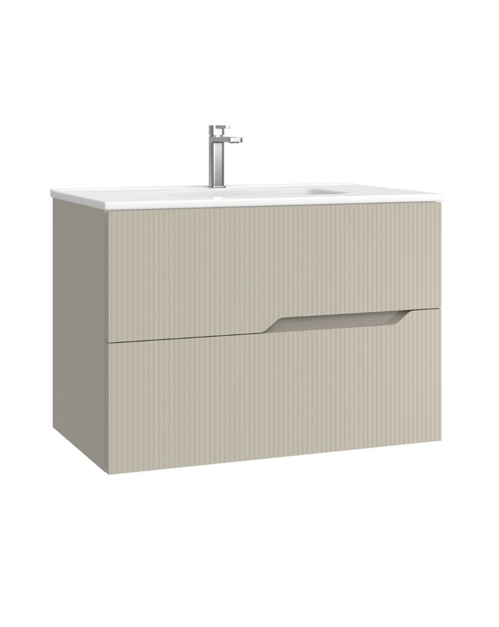 Mobili da bagno a muro con lavandino in ceramica | 2 cassetti con chiusura imbottita e organizzatore | 100 cm Moka - 2