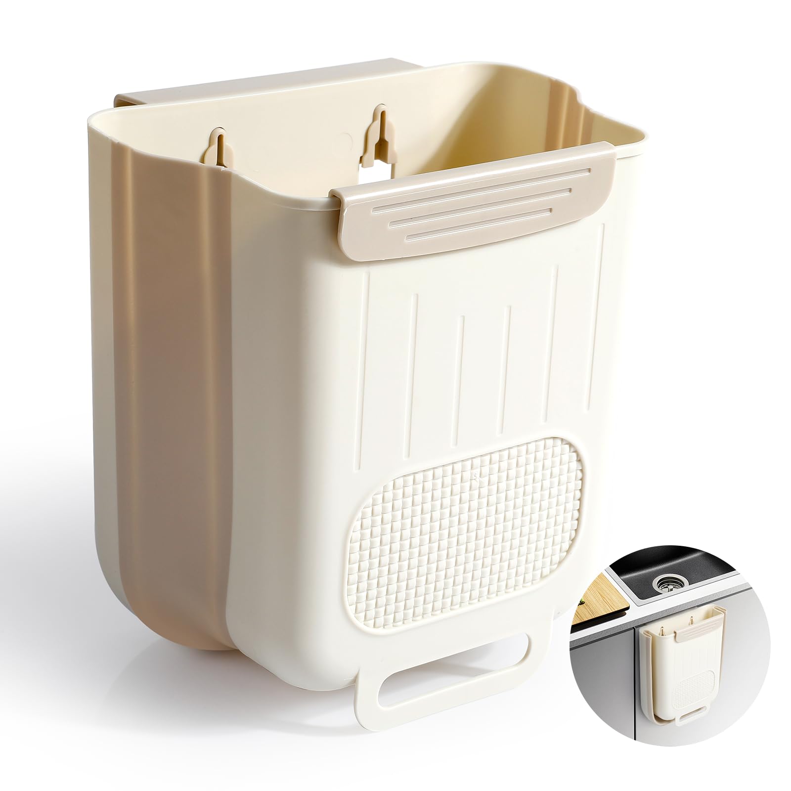 Cestino Pieghevole Da Muro Per Cucina E Bagno, Grigio, 6L, Con Gancio Per Ante