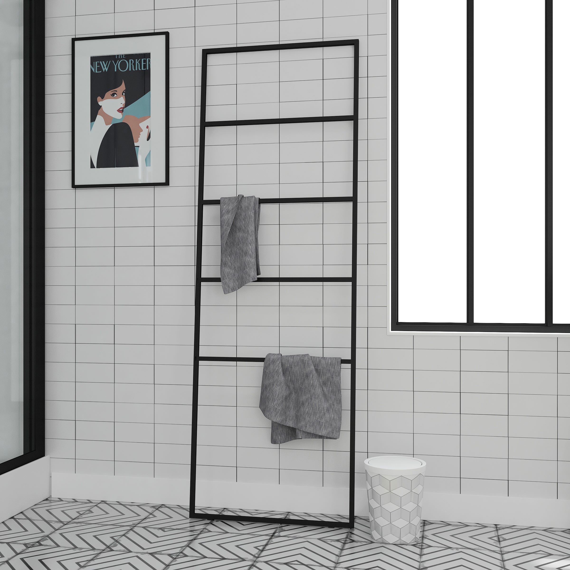 Portasciugamani Da Terra In Acciaio Nero - 2 Bracci, Moderno, Per Bagno Contemporaneo - Foto 9