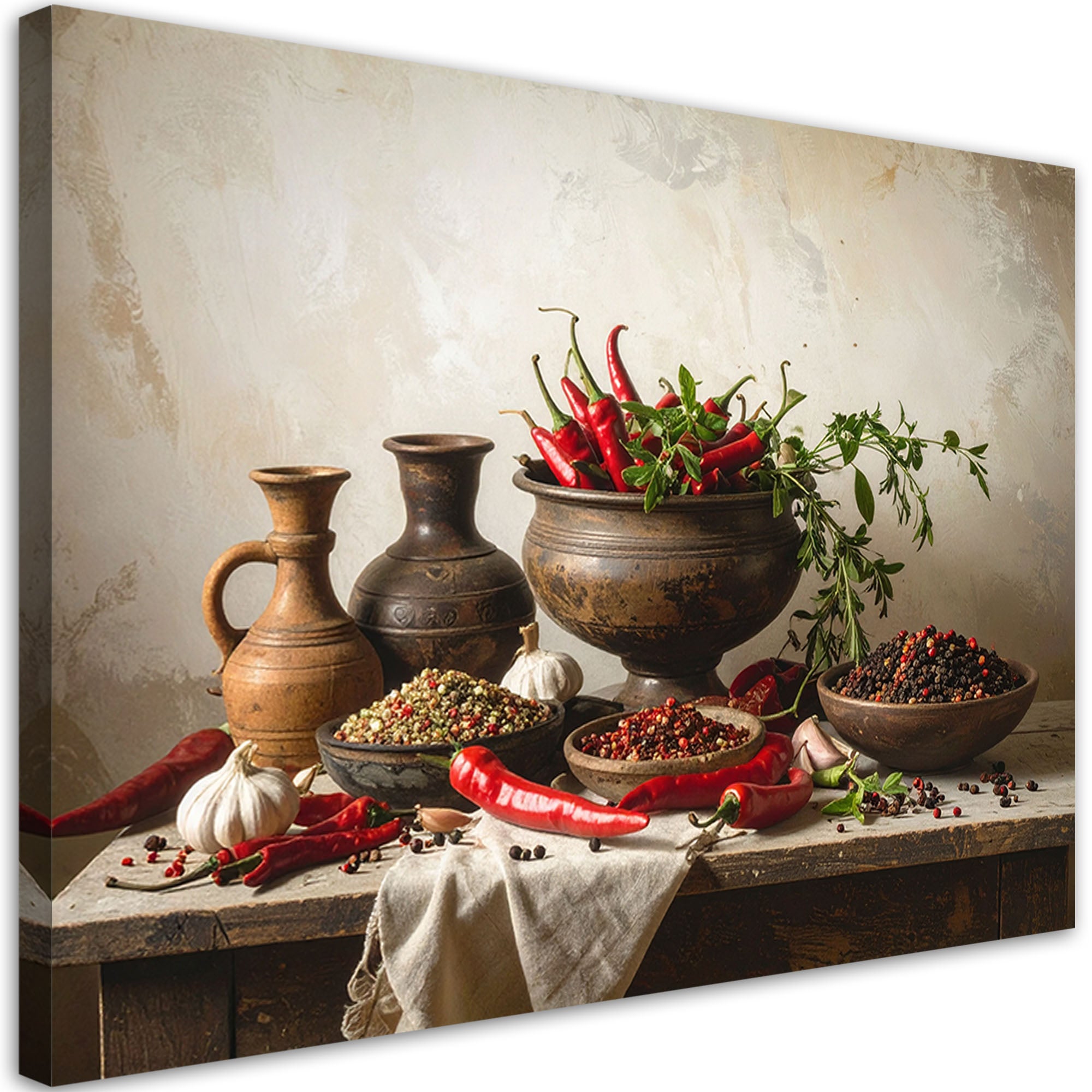 Obraz do kuchni jadalni restauracji, Papryczki chili przyprawy dzban 90x60