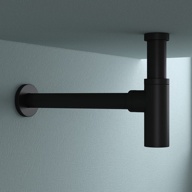 Siphon pour Lavabo Vasque Siphon, Noir Mat, en Laiton, Rond Anti Odeur, Siphon-05 doporro