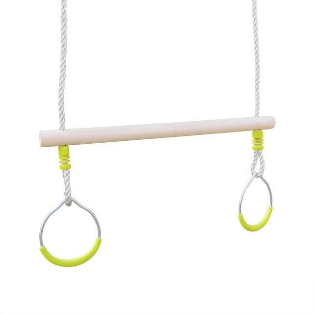 Trapèze bois avec paire d’anneaux métal pour portique de 2 à 2.5m. agrès balançoire. accessoire KORNOG