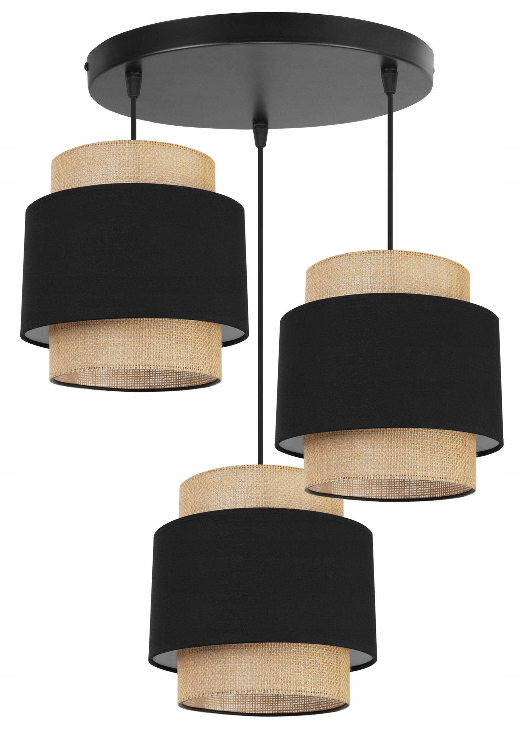Lampa sufitowa wisząca Boho okrągła loft 3xE27 abażur juta czarny Light Home LH