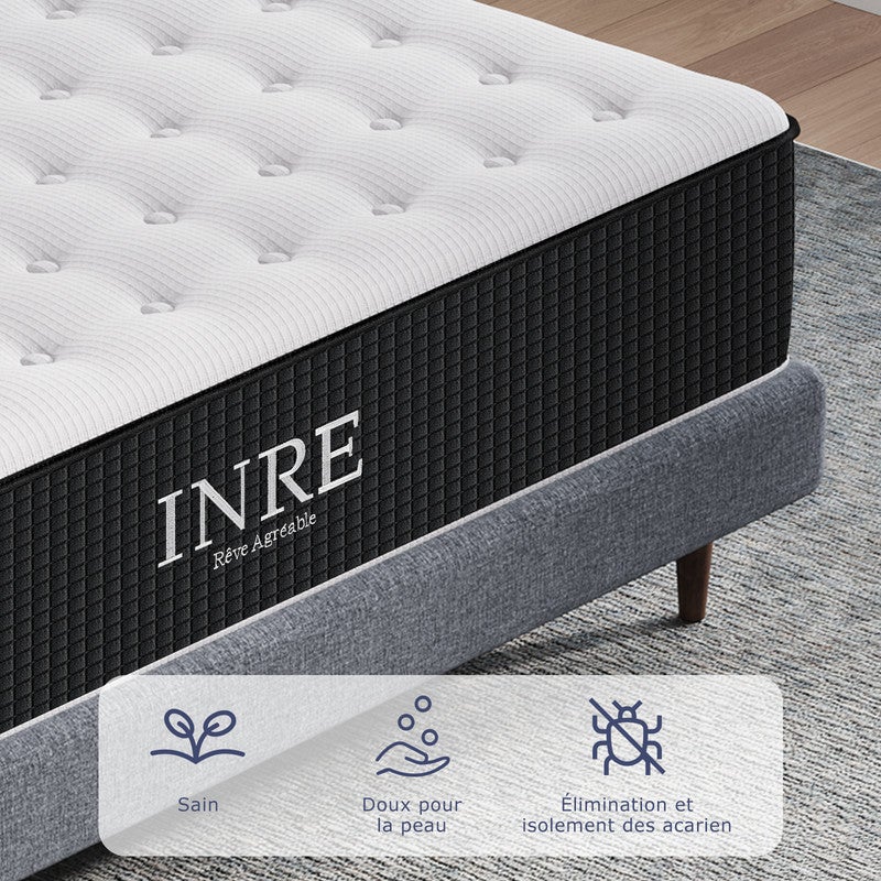 Matelas 180x200 cm INRE, 30 cm - Mémoire de Forme, Réversible, 7 Zones Ergonomiques, Tissu Respirant, Confort Optimal - 4