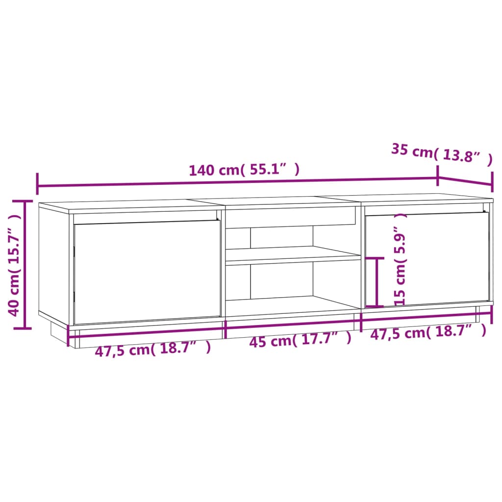 Meuble TV Blanc 140x35x40 cm Bois de pin massif vidaXL - 3