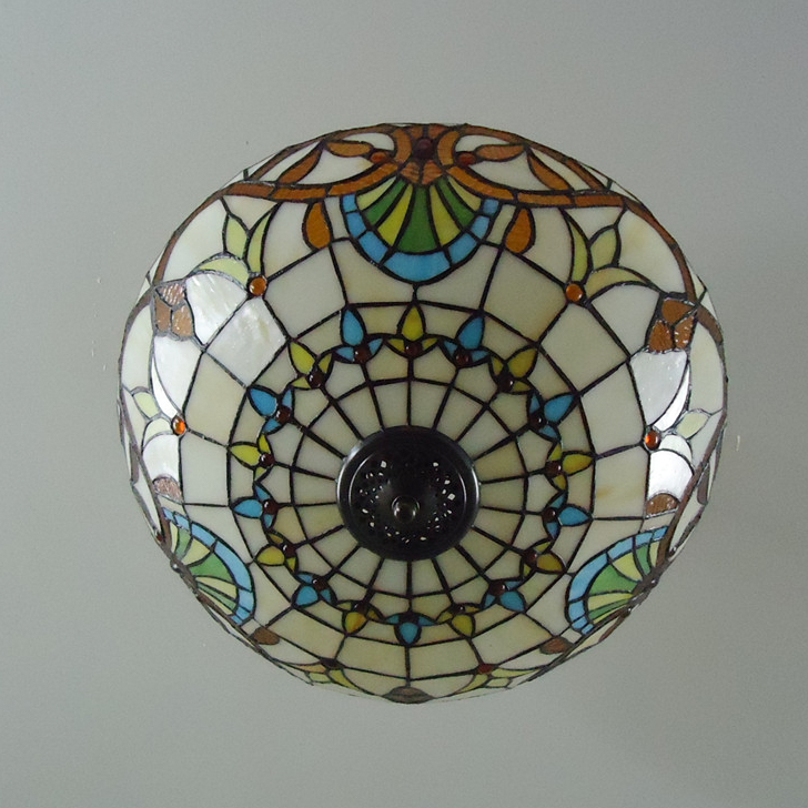Plafonnier Tiffany, Lustre encastré, Suspension en verre, Éclairage d'entrée LED, Lampadaire LED rétro, φ40 cm (ampoule non incluse) - 5