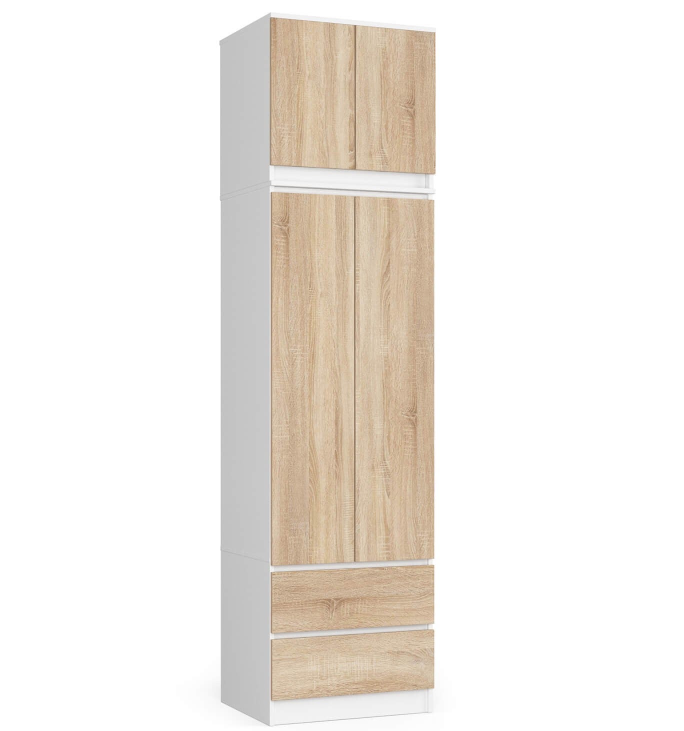 Szafa AKORD S60 z nadstawką Biała 60 cm 2 drzwi 2 szuflady kolor Dąb Sonoma mat 3 półki 60x51x234 cm