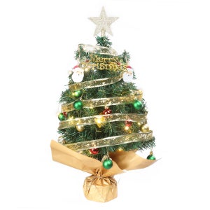 Mini Albero Di Natale Artificiale 60 Cm Con Luci E Decorazioni - Floccato, Per Tavolo, Casa, Ufficio