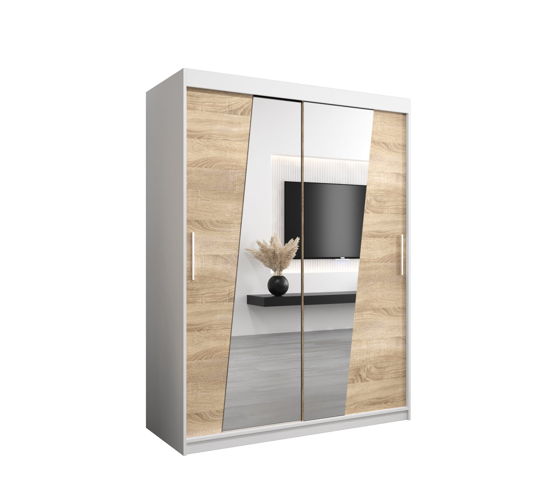 Szafa przesuwna garderoba RHOMB 150 x 62 x 200 cm Biały + Sonoma - Abiks Meble