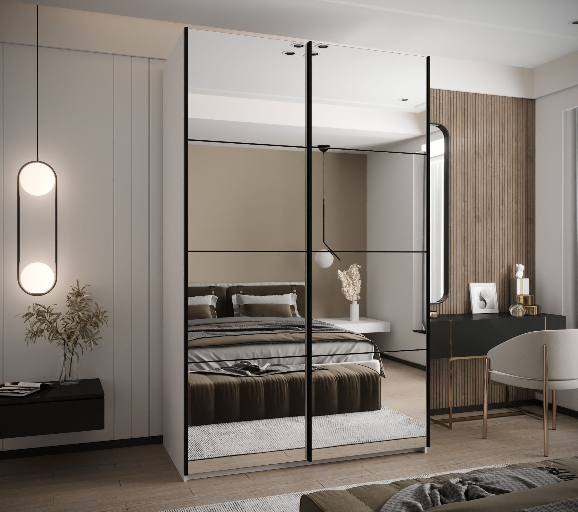 Szafa przesuwna wysoka Lux 2 150 x 64 x 245,5 cm biały + czarny + u. czarny - Abiks Meble - 2