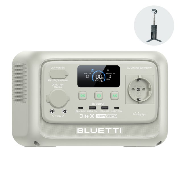 BLUETTI Elite 30 V2 Générateur Solaire (Gris Doha), Batterie de Secours LiFePO4 288Wh 600W, Prises CA (Puissance de Surcharge 1500W), pour Voyages