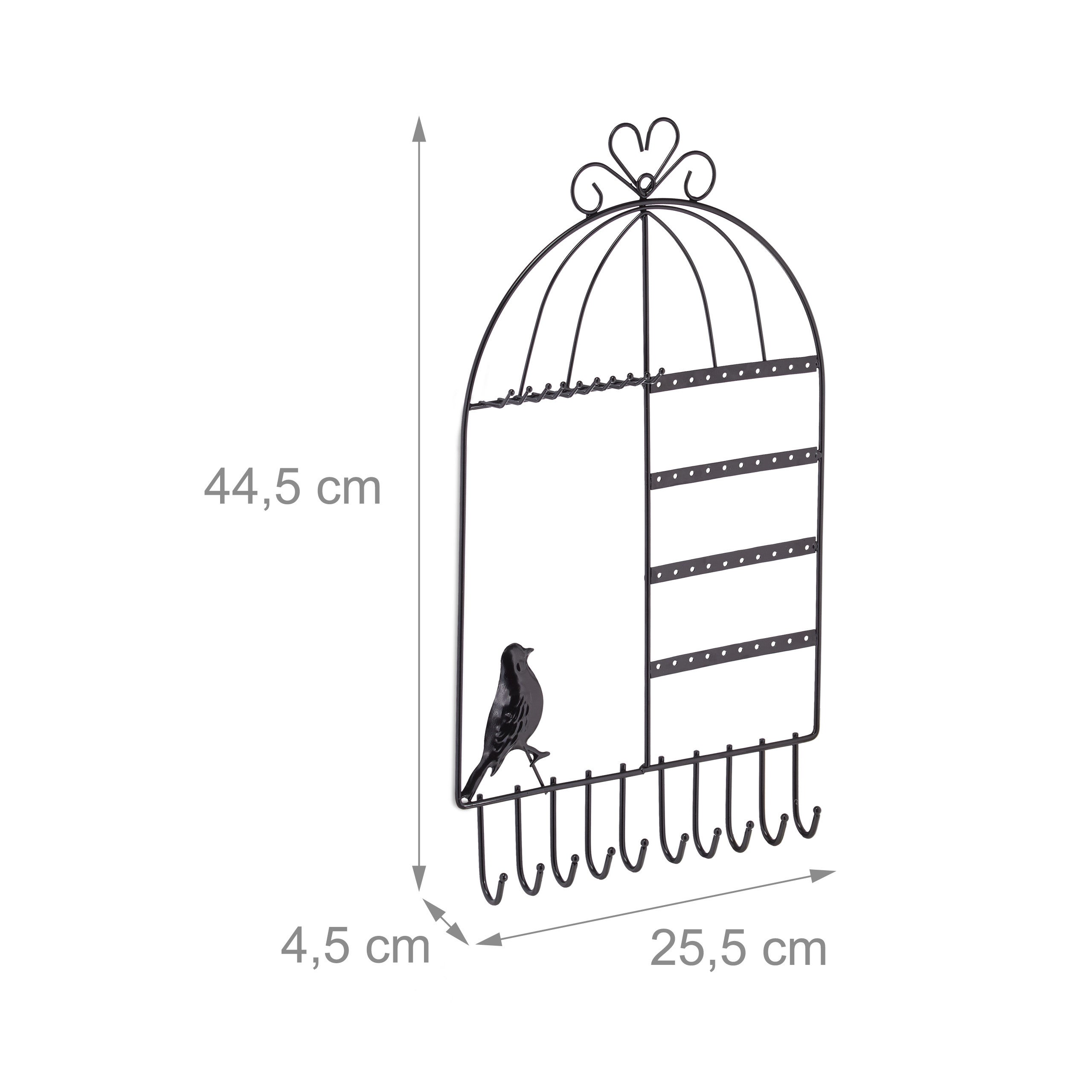 Porte-bijoux mural, pour colliers, boucles d’oreilles, format haut, présentoir, 44,5 x 25,5 x 4,5 cm, noir, Relaxdays - 4
