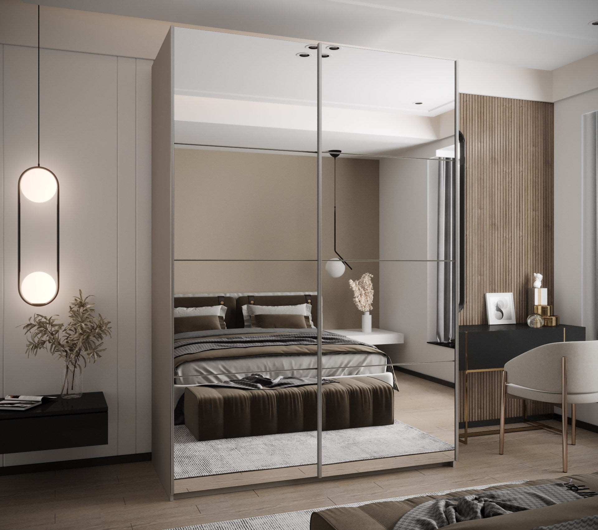 Szafa przesuwna wysoka Lux 2 170 x 64 x 245,5 cm kaszmir + kaszmir + u. srebrny - Abiks Meble - 2