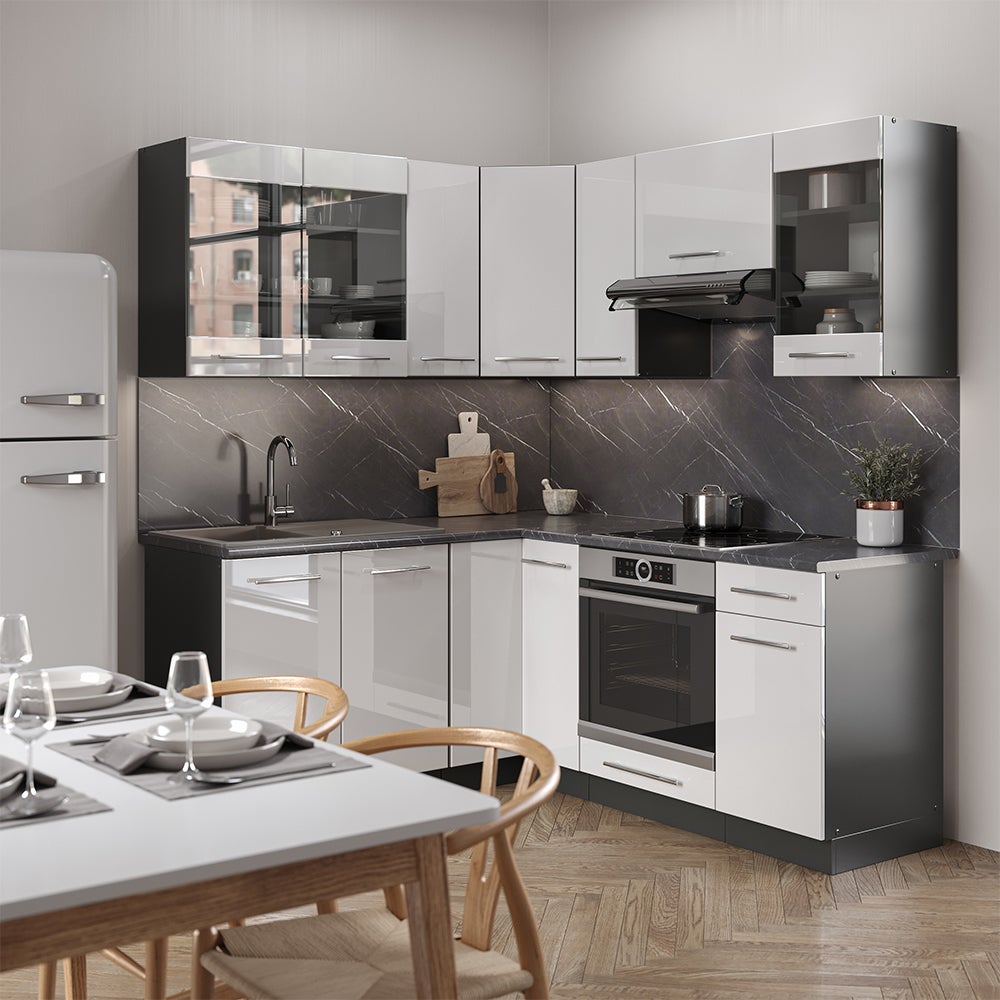 Vicco Cuisine en angle Fame-Line, Blanc brillant/Anthracite, 190x60cm , PT Chêne - 7