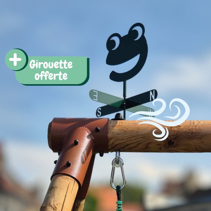 Portique en bois rond 3 agrès avec face à face, échelle et toboggan bas MÛRIER - 6