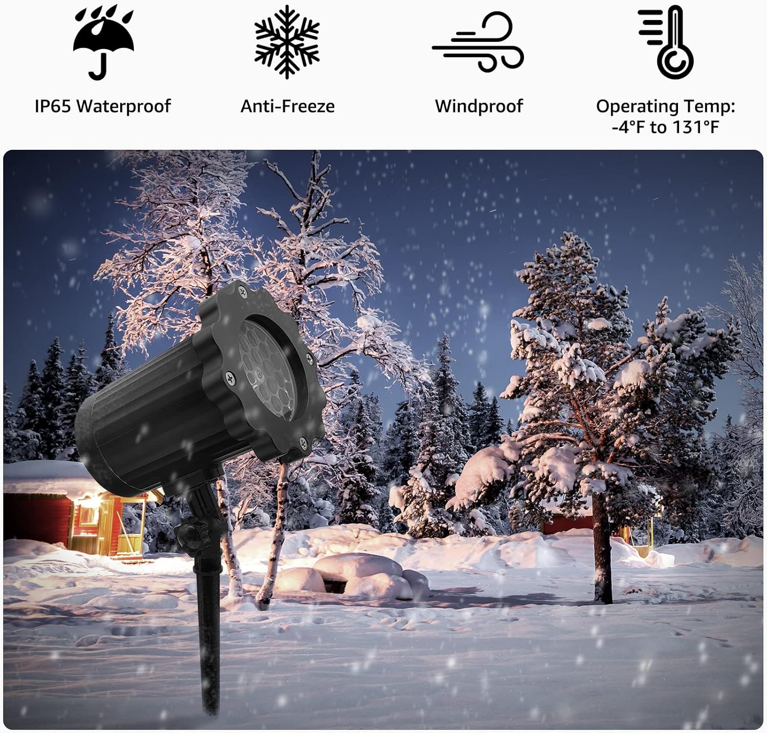 Proiettore Led Natalizio Con Fiocchi Di Neve, Impermeabile IP65, Con Telecomando, Per Esterno E Interno - 4