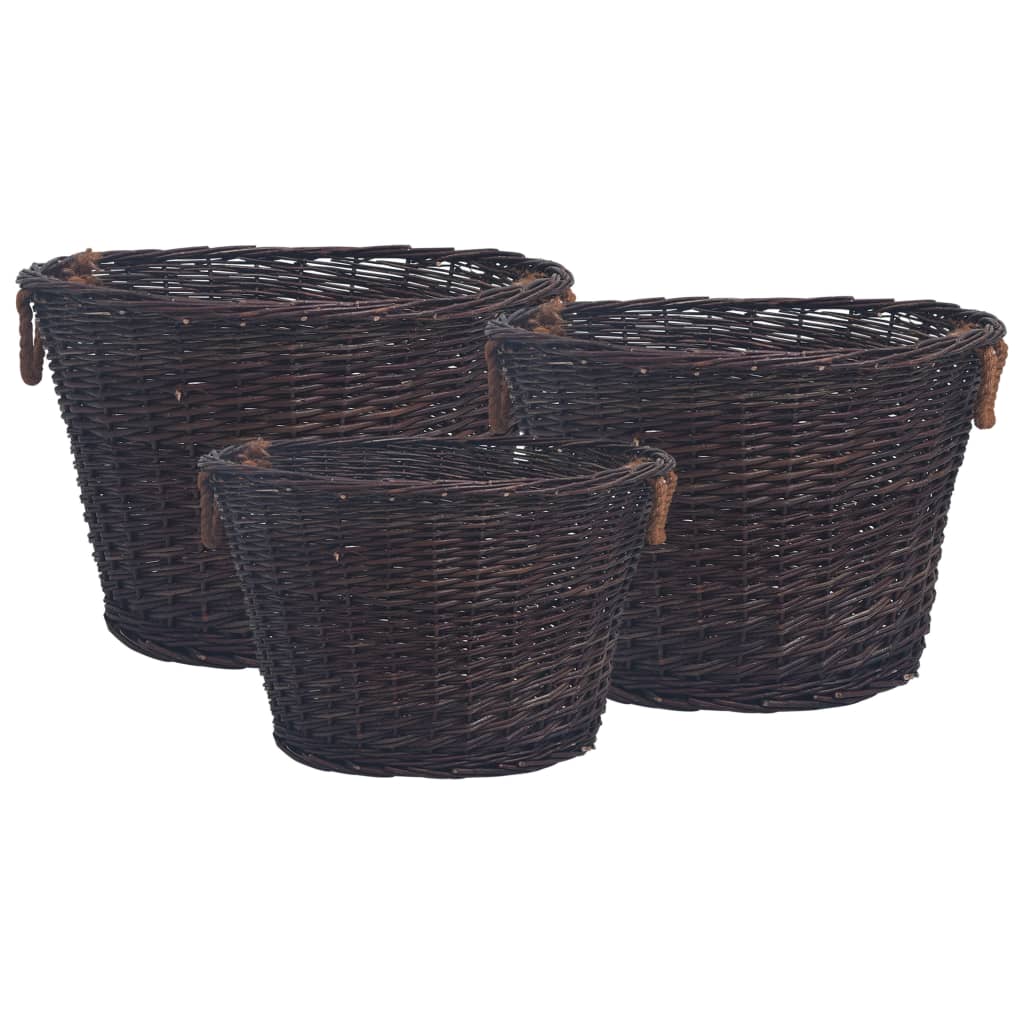 Set de 3 cestas para leña apilables willow marrón oscuro