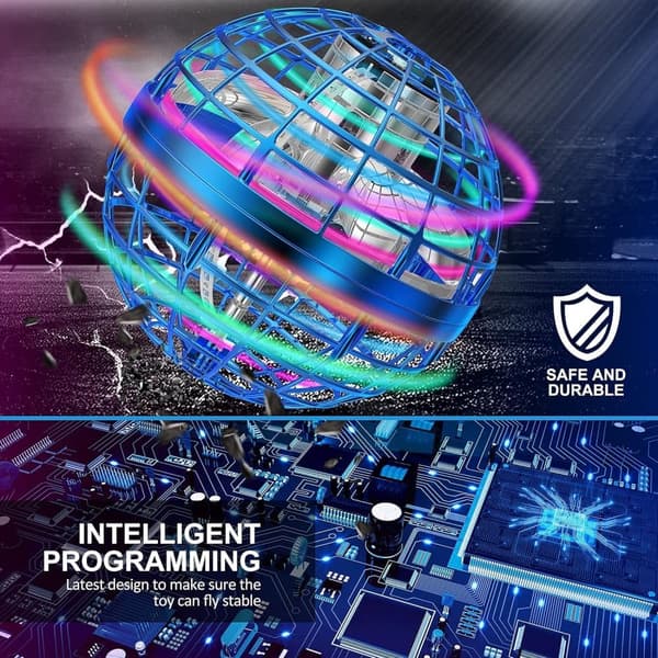 Magic Flying Ball – Controllata manualmente, sospesa e rotante, con illuminazione RGB e rotazione a 360°, giocattolo volante, regalo per bambini, blu. - 6