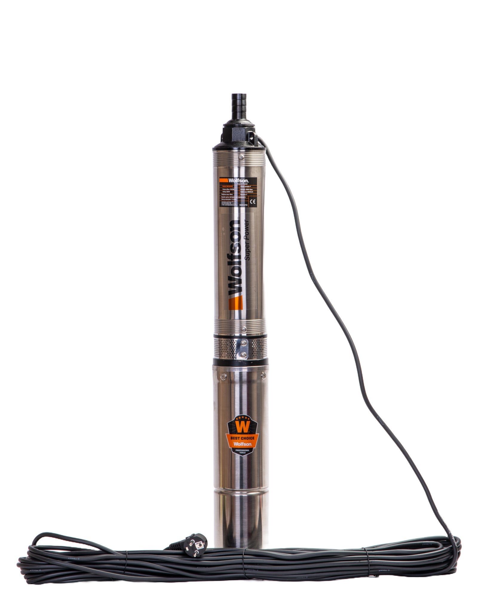 Pompa submersibila apa curata 1100W, WOLFSON PM-1500-8, 8 turbine, cablu 30m, 6600L/h, inaltime max pompare 58m, diametru 100mm, motor capsulat