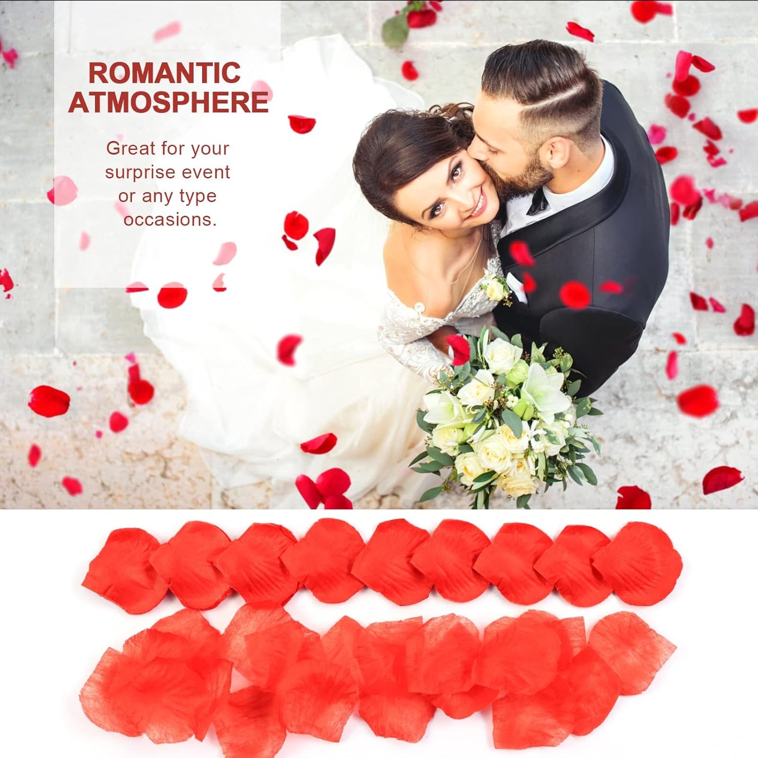 1200 Pièces Pétales de Rose Artificiels, Pétales de Rose Rouge, Décoration de Mariage, Saint Valentin, Fête, Anniversaire-Pétales de Fleur Eternelle - 6