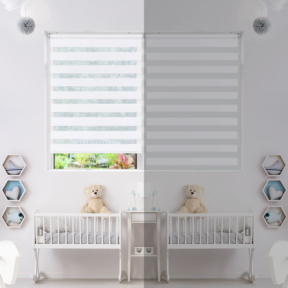 Lot de 2 Stores enrouleur jour/nuit blanc - 100x150cm - sans perçage ou avec - VOUNOT® - 3