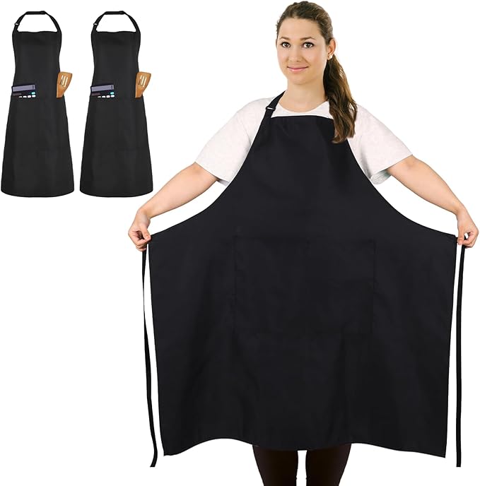 Set De 2 Gorros Y 2 Delantales De Chef Blancos – Ajustables, Transpirables Con Bolsillos Para Cocina