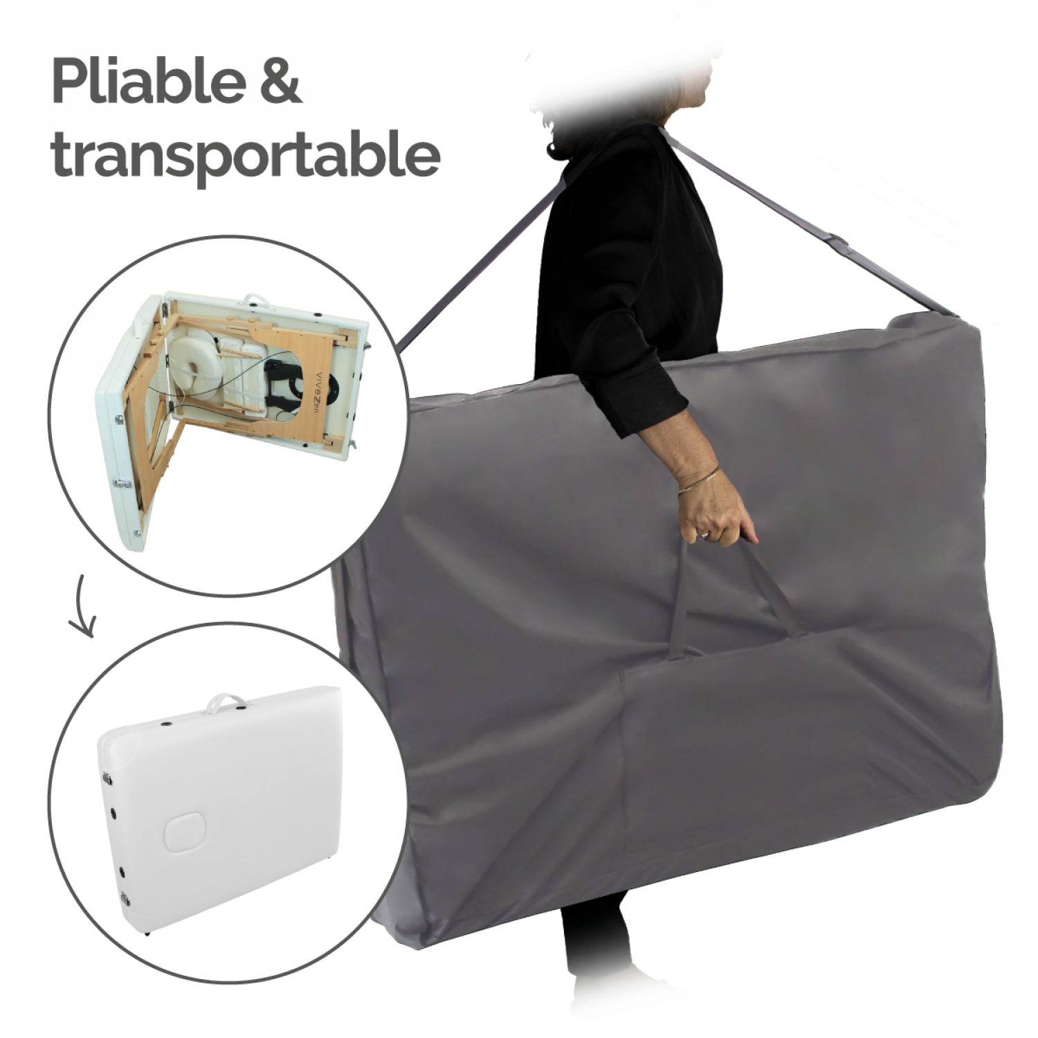 Table de massage pliante 2 zones en bois avec panneau Reiki + Accessoires et housse de transport - Blanc - Vivezen - 5