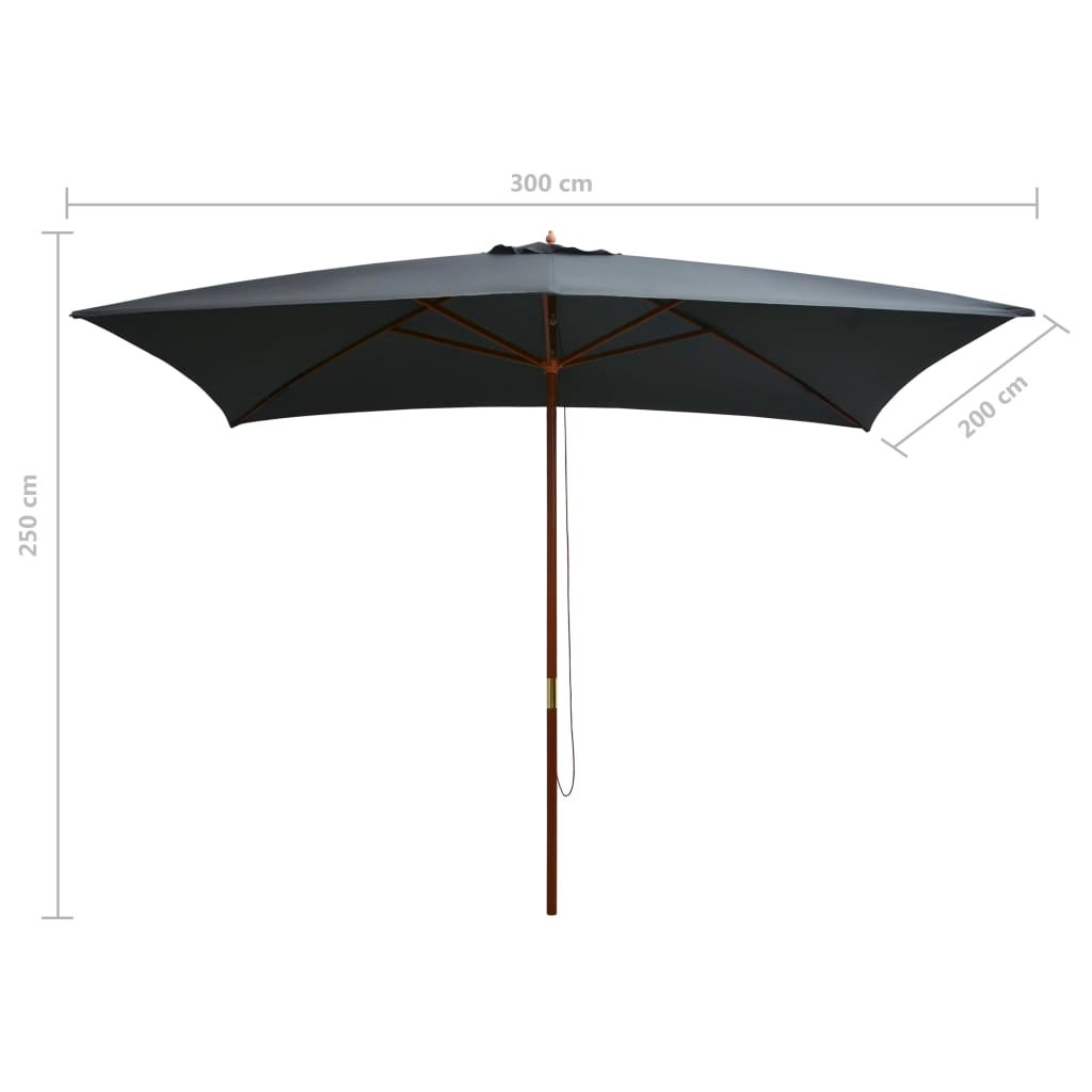 Parasol d'extérieur avec mât en bois 200x300 Anthracite - 7