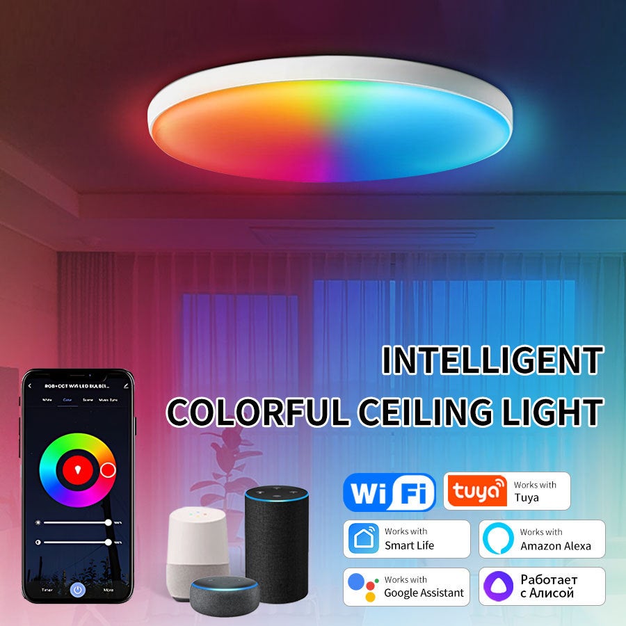 Inteligentna lampa sufitowa LED 30 cm, 2 700-6 500 K, oświetlenie wpuszczane z 16 milionami kolorów, oświetlenie LED do sypialni
